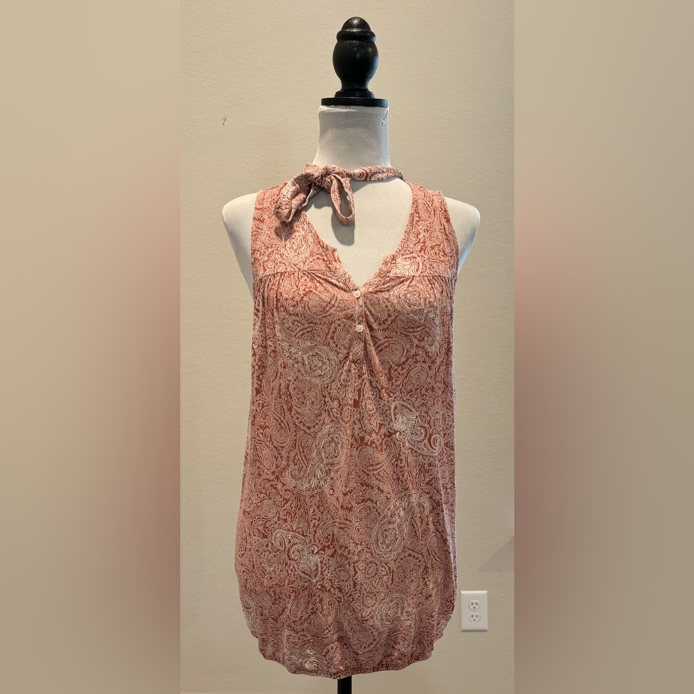LOFT Sleeveless Paisley Floral Tie Front Blouse